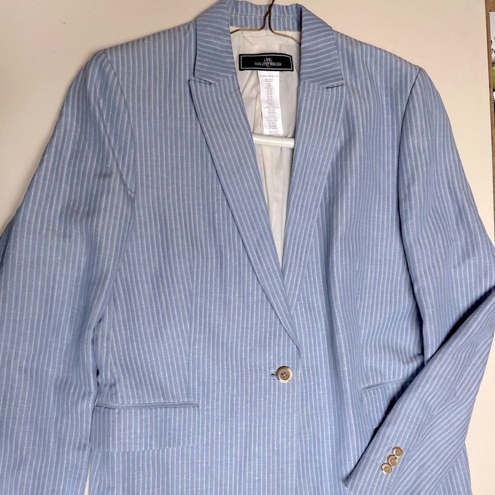 Malene Birger Blue & White Klarith Sleepy Stripes Silk Blend Blazer Size EU 40